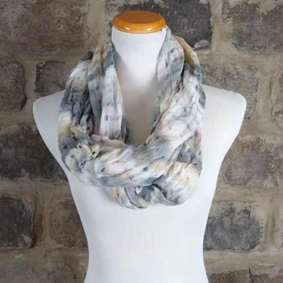 No brand Accessories - Gauzy infinity scarf distressed 31" Lightweight White Gray Tan